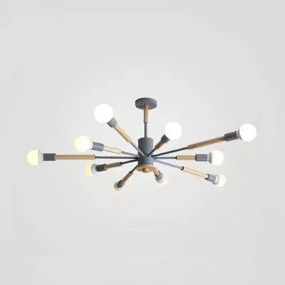 Sky Bang Kindergarten Chandelier with Open Bulb Wood Nordic Hanging Light 10 Grey Clearhalo 'Ceiling Lights' 'Chandeliers' Lighting' options 55466_fde33997-1264-4e90-8b72-62cb91067f10