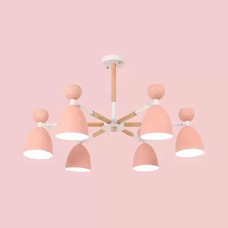 Metal Domed Shade Chandelier Child Bedroom 6 Heads Macaron Loft Hanging Light Pink Clearhalo 'Ceiling Lights' 'Chandeliers' Lighting' options 55469_39381e8d-f2e6-4d9f-a972-e4db27c3acc3