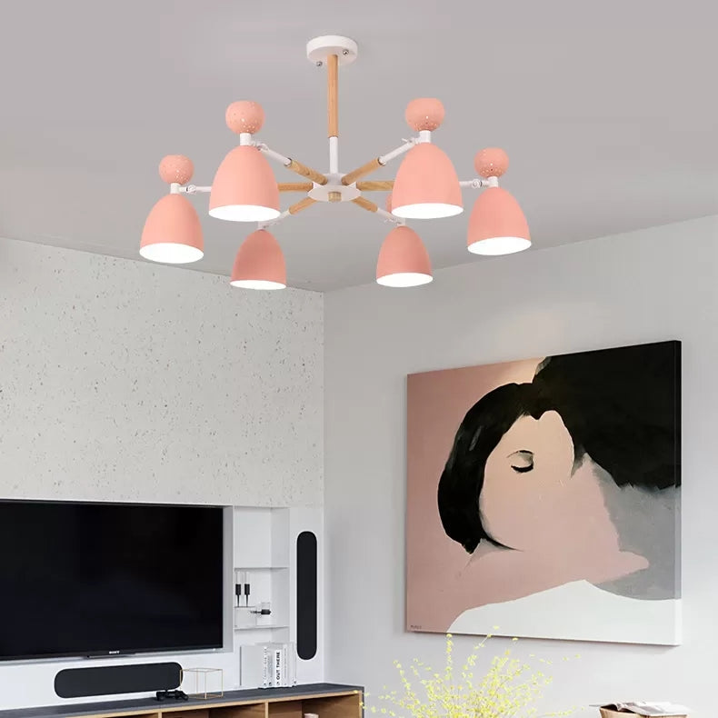 Metal Domed Shade Chandelier Child Bedroom 6 Heads Macaron Loft Hanging Light Clearhalo 'Ceiling Lights' 'Chandeliers' Lighting' options 55470