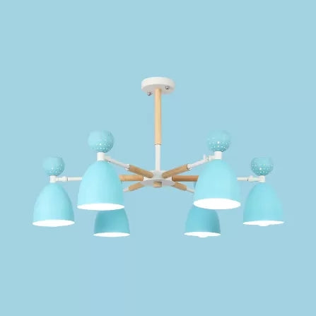 Metal Domed Shade Chandelier Child Bedroom 6 Heads Macaron Loft Hanging Light Blue Clearhalo 'Ceiling Lights' 'Chandeliers' Lighting' options 55475_1251a43e-3be2-4647-bc7c-380fee06b976
