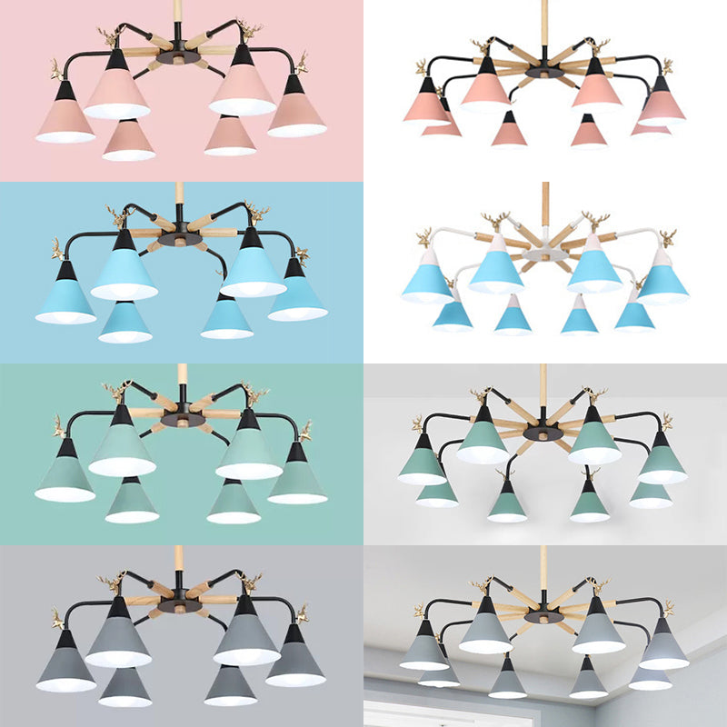 Metallic Conical Pendant Light with Deer Macaron Style Chandelier for Child Bedroom Clearhalo 'Ceiling Lights' 'Chandeliers' Lighting' options 55477