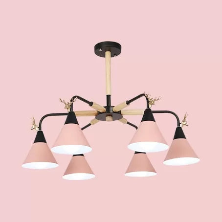 Metallic Conical Pendant Light with Deer Macaron Style Chandelier for Child Bedroom Clearhalo 'Ceiling Lights' 'Chandeliers' Lighting' options 55478