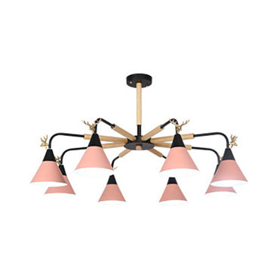 Metallic Conical Pendant Light with Deer Macaron Style Chandelier for Child Bedroom 8 Pink Clearhalo 'Ceiling Lights' 'Chandeliers' Lighting' options 55479_3e3d9a34-3920-49f8-8929-f47f05c0c2e8