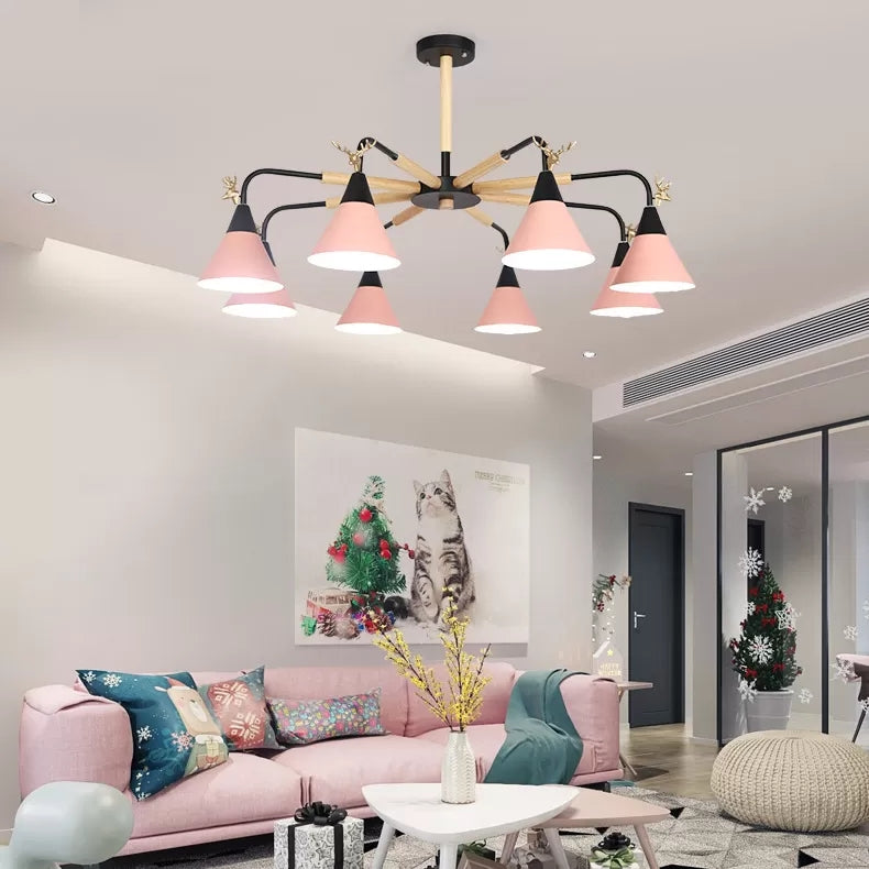 Metallic Conical Pendant Light with Deer Macaron Style Chandelier for Child Bedroom Clearhalo 'Ceiling Lights' 'Chandeliers' Lighting' options 55480