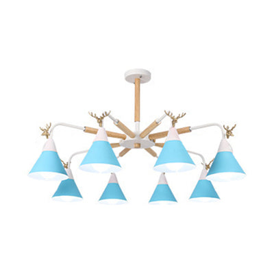 Metallic Conical Pendant Light with Deer Macaron Style Chandelier for Child Bedroom 8 Blue Clearhalo 'Ceiling Lights' 'Chandeliers' Lighting' options 55482_cd442176-d81b-45c9-83c8-c9be6ffd1ce2