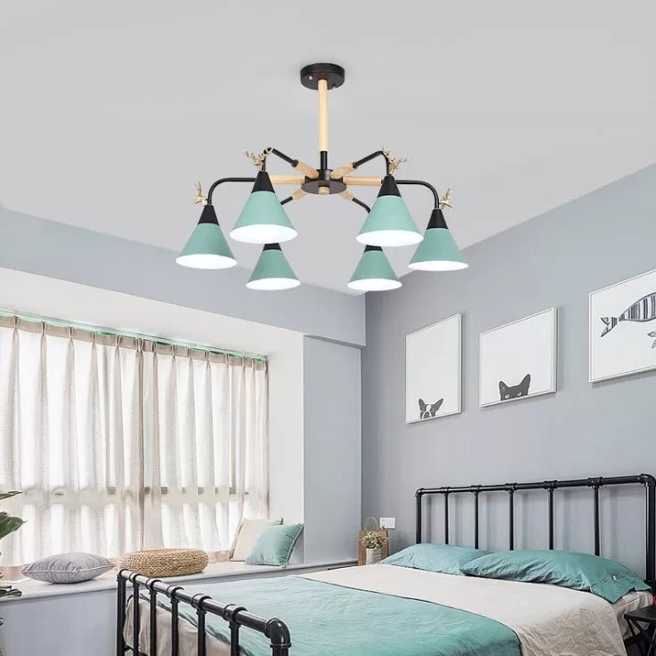 Metallic Conical Pendant Light with Deer Macaron Style Chandelier for Child Bedroom Clearhalo 'Ceiling Lights' 'Chandeliers' Lighting' options 55484