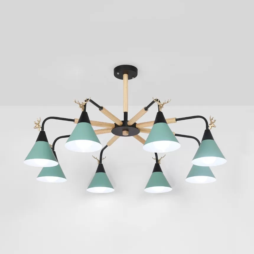 Metallic Conical Pendant Light with Deer Macaron Style Chandelier for Child Bedroom 8 Green Clearhalo 'Ceiling Lights' 'Chandeliers' Lighting' options 55485_2fab041f-ff45-4070-8848-5627f5dd1ceb