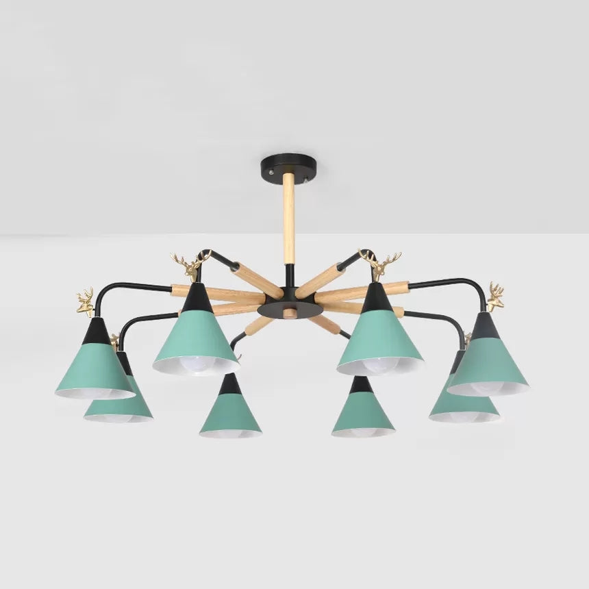 Metallic Conical Pendant Light with Deer Macaron Style Chandelier for Child Bedroom Clearhalo 'Ceiling Lights' 'Chandeliers' Lighting' options 55486