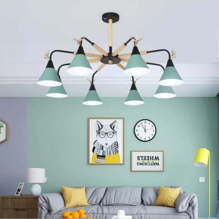 Metallic Conical Pendant Light with Deer Macaron Style Chandelier for Child Bedroom Clearhalo 'Ceiling Lights' 'Chandeliers' Lighting' options 55487