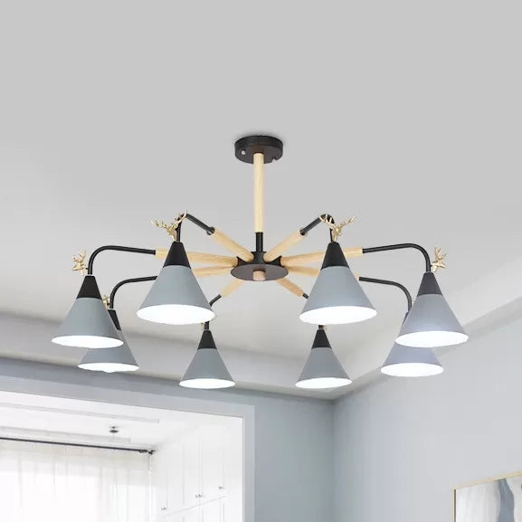 Metallic Conical Pendant Light with Deer Macaron Style Chandelier for Child Bedroom 8 Grey Clearhalo 'Ceiling Lights' 'Chandeliers' Lighting' options 55490_6a38d835-6f10-409b-8851-7e571582e49e