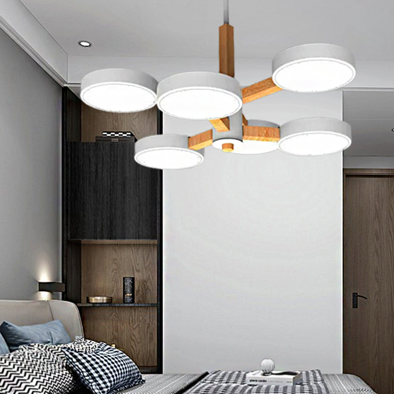 Living Room Round Chandelier Acrylic & Wood Nordic Stylish Hanging Light 6 White Clearhalo 'Ceiling Lights' 'Chandeliers' Lighting' options 55492_20862c84-3b30-47d6-adce-88ac79609336