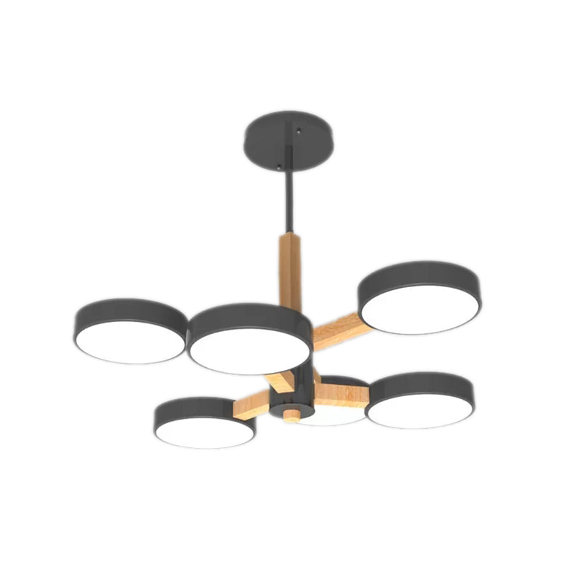 Living Room Round Chandelier Acrylic & Wood Nordic Stylish Hanging Light 6 Black Clearhalo 'Ceiling Lights' 'Chandeliers' Lighting' options 55500_6cb88526-ccfe-449c-a5fd-3429a7a14959