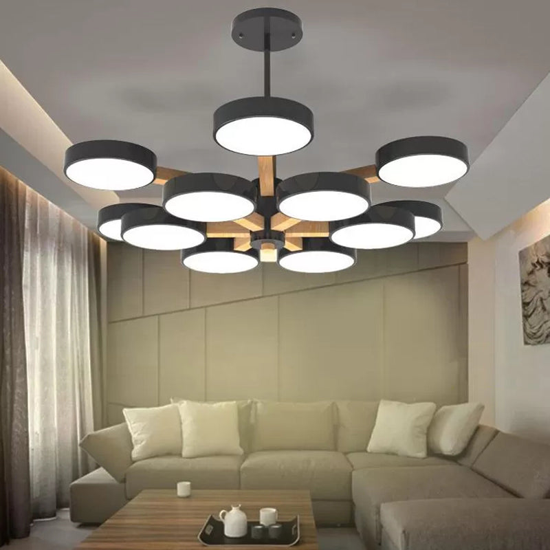 Living Room Round Chandelier Acrylic & Wood Nordic Stylish Hanging Light 12 Black Clearhalo 'Ceiling Lights' 'Chandeliers' Lighting' options 55503_b82c0930-3fb7-40f0-a8a8-660320bee6a4