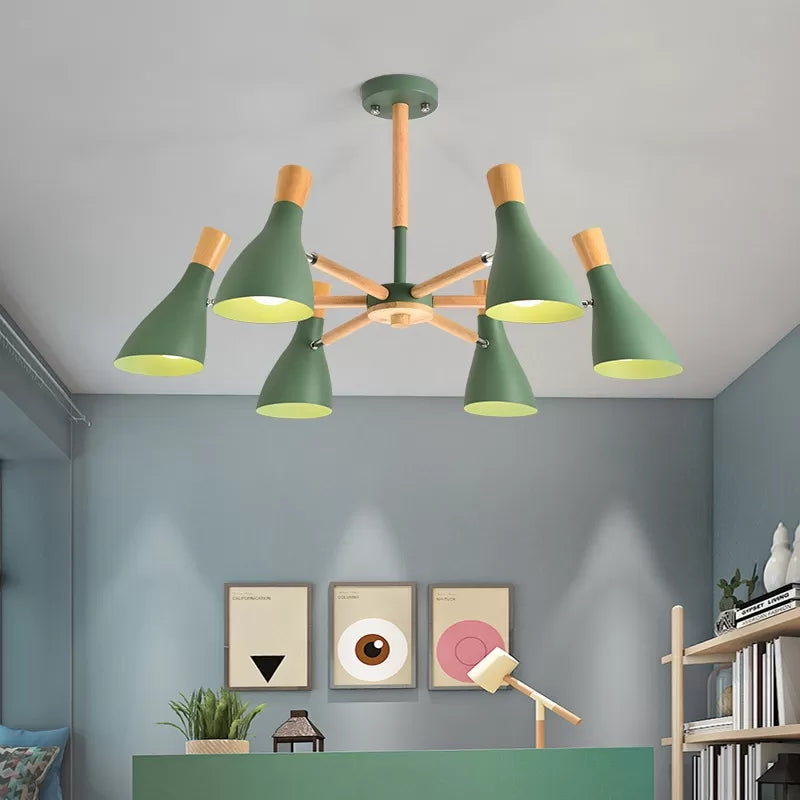Macaron Half-Bottle Chandelier Metallic Candy Colored Pendant Light for Nursing Room 6 Green Clearhalo 'Ceiling Lights' 'Chandeliers' Lighting' options 55516_38036768-e744-44f6-be2b-c2c22ddcfe1b
