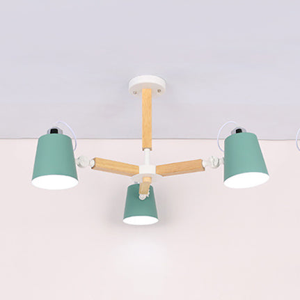 Nordic Style Undertint Chandelier Bucket Shade Metal & Wood Hanging Light for Kid Bedroom Clearhalo 'Ceiling Lights' 'Chandeliers' Lighting' options 55548