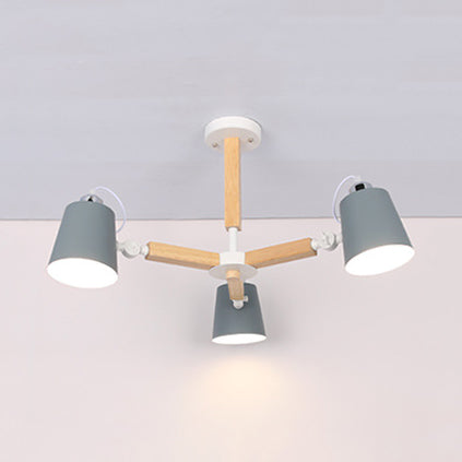 Nordic Style Undertint Chandelier Bucket Shade Metal & Wood Hanging Light for Kid Bedroom Clearhalo 'Ceiling Lights' 'Chandeliers' Lighting' options 55552