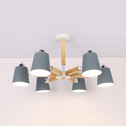 Nordic Style Undertint Chandelier Bucket Shade Metal & Wood Hanging Light for Kid Bedroom Clearhalo 'Ceiling Lights' 'Chandeliers' Lighting' options 55554