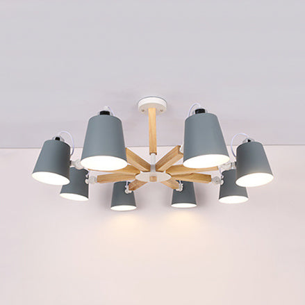 Nordic Style Undertint Chandelier Bucket Shade Metal & Wood Hanging Light for Kid Bedroom Clearhalo 'Ceiling Lights' 'Chandeliers' Lighting' options 55555