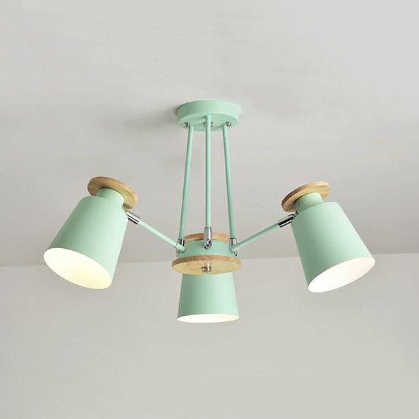 Rotatable Bucket Shade Chandelier Nordic Simple Metal Pendant Light for Living Room 3 Green Clearhalo 'Ceiling Lights' 'Chandeliers' Lighting' options 55562_aee96d9d-5bd8-4a0d-ac37-7c62875ccf2f