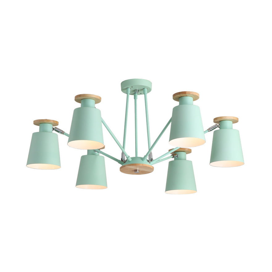 Rotatable Bucket Shade Chandelier Nordic Simple Metal Pendant Light for Living Room 6 Green Clearhalo 'Ceiling Lights' 'Chandeliers' Lighting' options 55563_74e4acc4-302a-45a9-95f5-c52a01882183