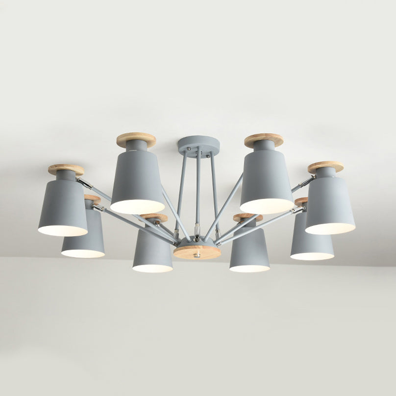 Rotatable Bucket Shade Chandelier Nordic Simple Metal Pendant Light for Living Room 8 Grey Clearhalo 'Ceiling Lights' 'Chandeliers' Lighting' options 55569_b5557bd0-b174-4c6f-a90c-79fd0a16914b