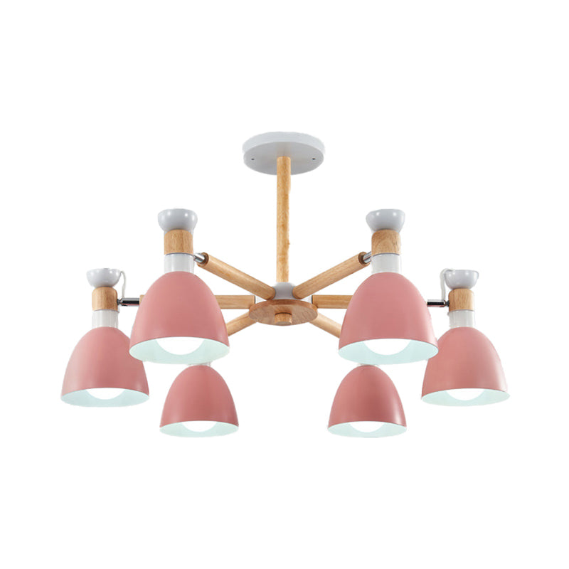 Rotatable Metal Bowl Chandelier Shop Kindergarten Macaron Stylish Hanging Light 6 Pink Clearhalo 'Ceiling Lights' 'Chandeliers' Lighting' options 55596_70d3552b-fea7-424f-a317-1b675b7e9236
