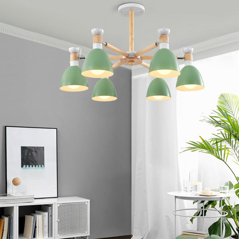 Rotatable Metal Bowl Chandelier Shop Kindergarten Macaron Stylish Hanging Light 6 Green Clearhalo 'Ceiling Lights' 'Chandeliers' Lighting' options 55609_d7dafc14-b5f8-4c15-9abe-97906acc38e4
