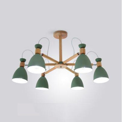 Metal Domed Hanging Light Rotatable Nordic Stylish Chandelier for Study Room 6 Green Clearhalo 'Ceiling Lights' 'Chandeliers' Lighting' options 55626_653b3ca4-8cd1-40f9-bd69-93372c55ab08