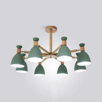Metal Domed Hanging Light Rotatable Nordic Stylish Chandelier for Study Room 8 Green Clearhalo 'Ceiling Lights' 'Chandeliers' Lighting' options 55628_c3a083a7-27b0-41e9-8e4f-8a42d1344d12