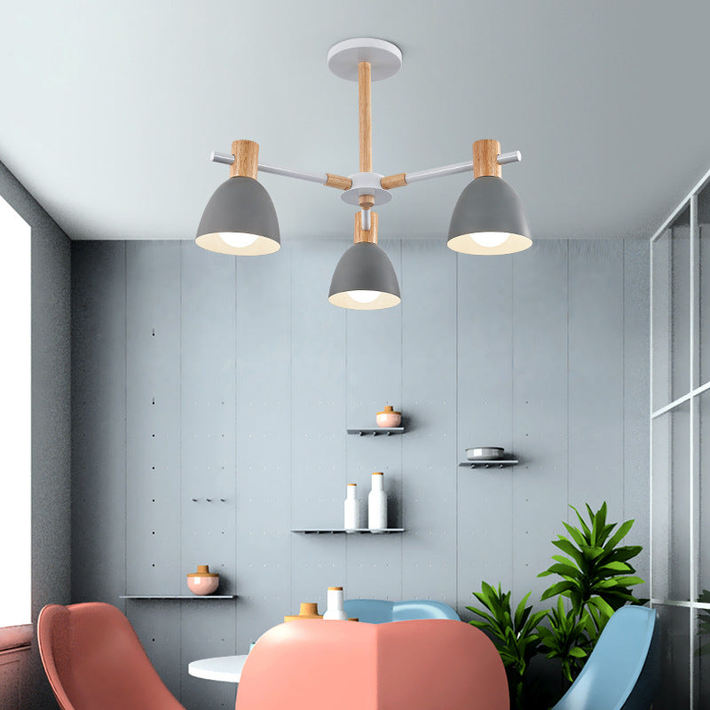Game Room Bowl Chandelier Metallic Macaron Stylish Candy Colored Hanging Light 3 Grey Clearhalo 'Ceiling Lights' 'Chandeliers' Lighting' options 55629_06e663f9-0f89-4bbb-acb2-a432c49df2c2
