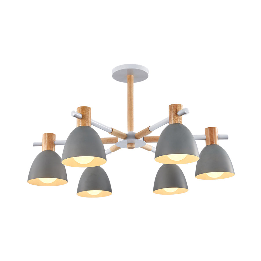 Game Room Bowl Chandelier Metallic Macaron Stylish Candy Colored Hanging Light 6 Grey Clearhalo 'Ceiling Lights' 'Chandeliers' Lighting' options 55631_83a76f34-eabe-42ba-8350-400ca984f143