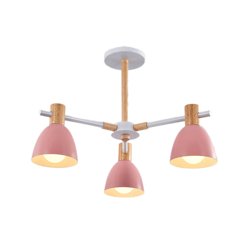 Game Room Bowl Chandelier Metallic Macaron Stylish Candy Colored Hanging Light 3 Pink Clearhalo 'Ceiling Lights' 'Chandeliers' Lighting' options 55633_044b339d-e68b-4099-aba8-4358134fee91
