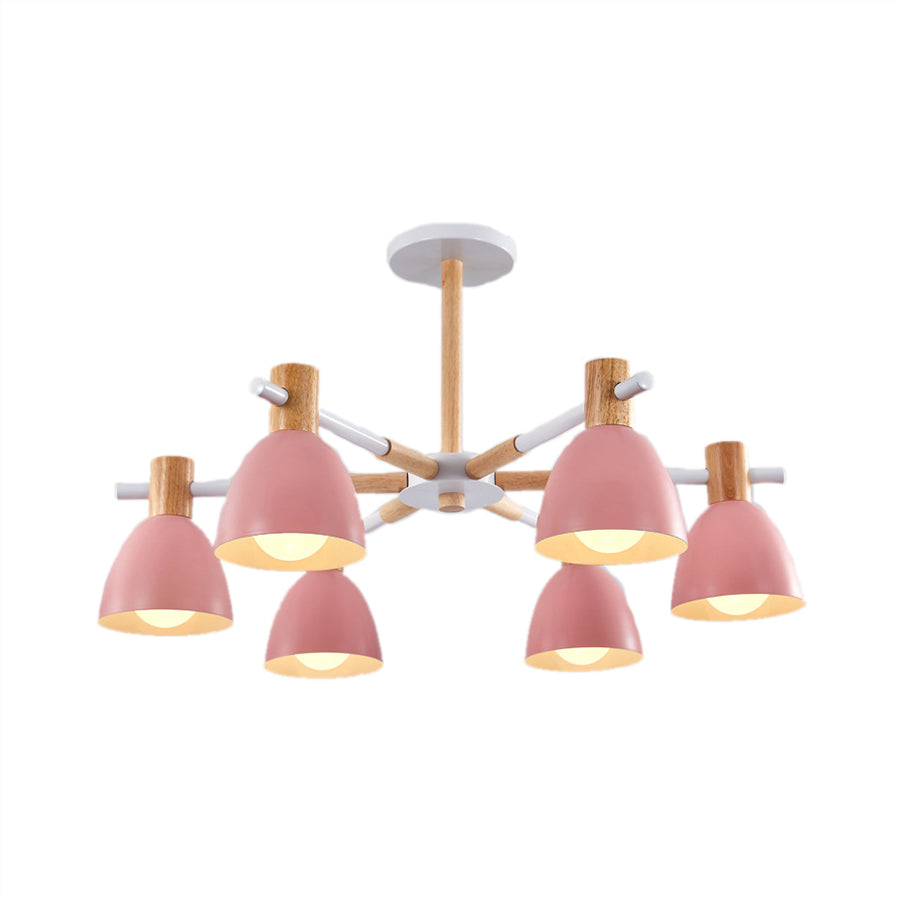 Game Room Bowl Chandelier Metallic Macaron Stylish Candy Colored Hanging Light 6 Pink Clearhalo 'Ceiling Lights' 'Chandeliers' Lighting' options 55635_60e5ece1-2f0f-4ad4-a4a4-1e1e514fa32e