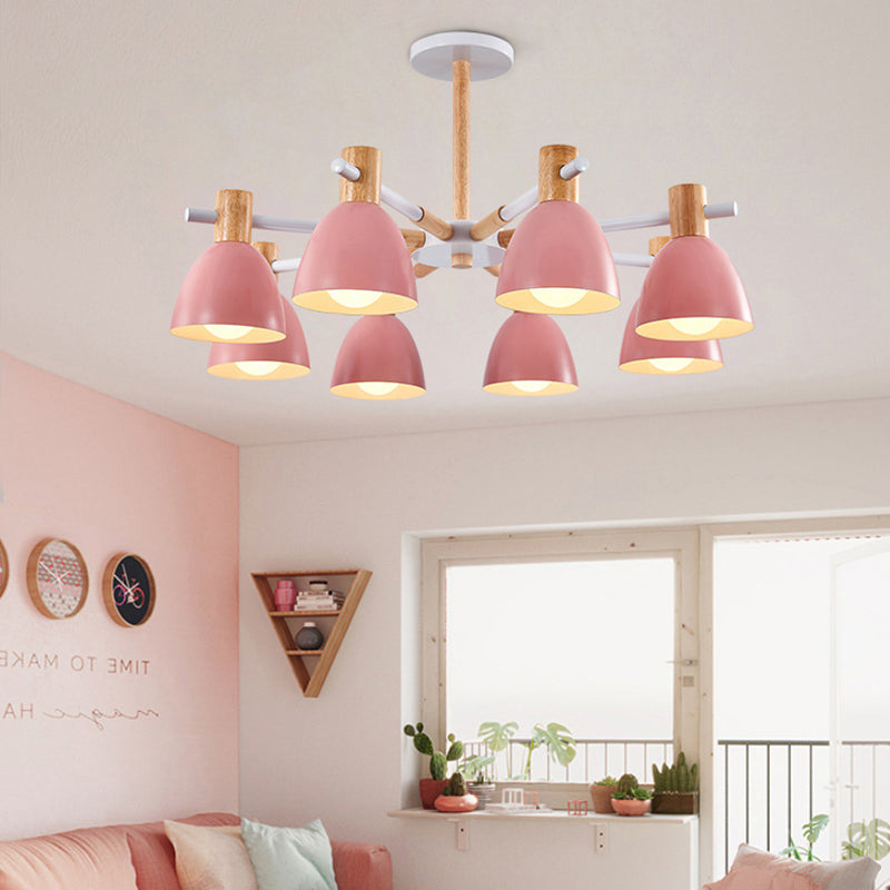 Game Room Bowl Chandelier Metallic Macaron Stylish Candy Colored Hanging Light 8 Pink Clearhalo 'Ceiling Lights' 'Chandeliers' Lighting' options 55636_f58a7040-dfe3-4e27-867b-23b65c68c40e