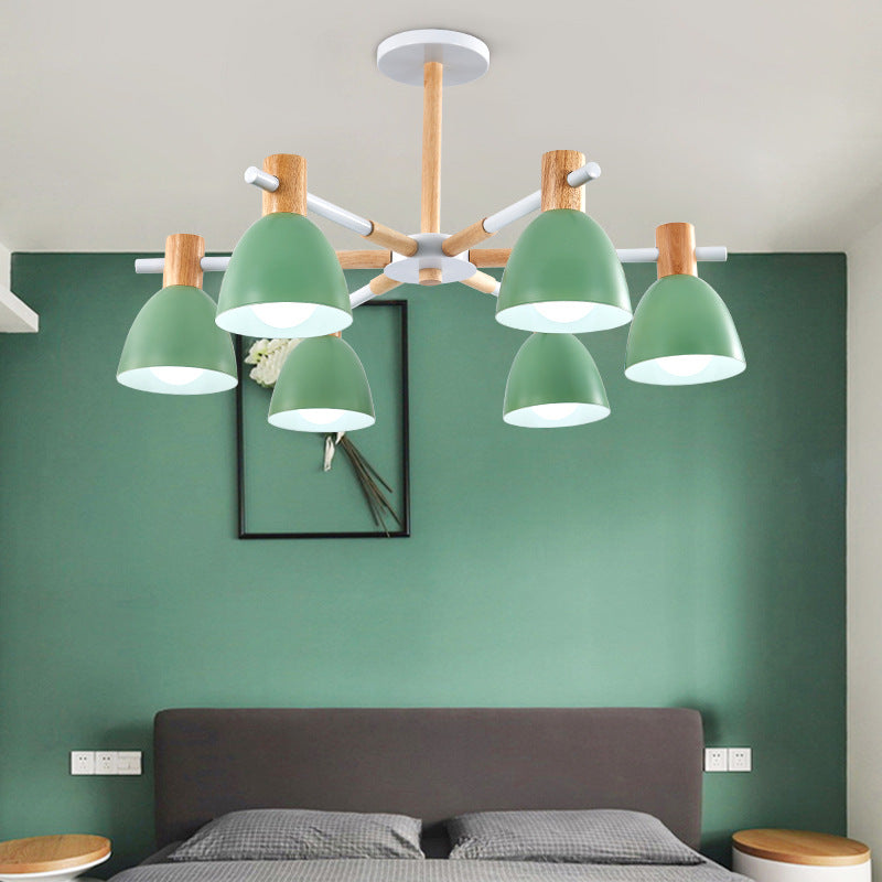 Game Room Bowl Chandelier Metallic Macaron Stylish Candy Colored Hanging Light 6 Green Clearhalo 'Ceiling Lights' 'Chandeliers' Lighting' options 55639_d4a6120b-2454-40cb-82d1-98558aff1b0c