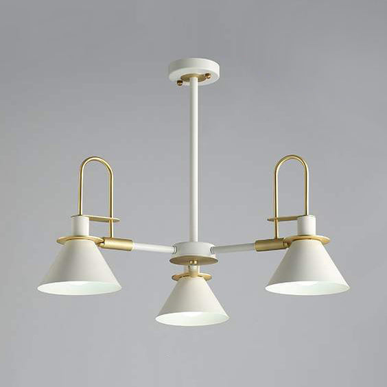 Macaron Loft Funnel Chandelier Metal Undertint Suspension Light for Nursing Room 3 White Clearhalo 'Ceiling Lights' 'Chandeliers' Lighting' options 55643_07e2432d-fd50-499f-8a8f-36aebc15f53e