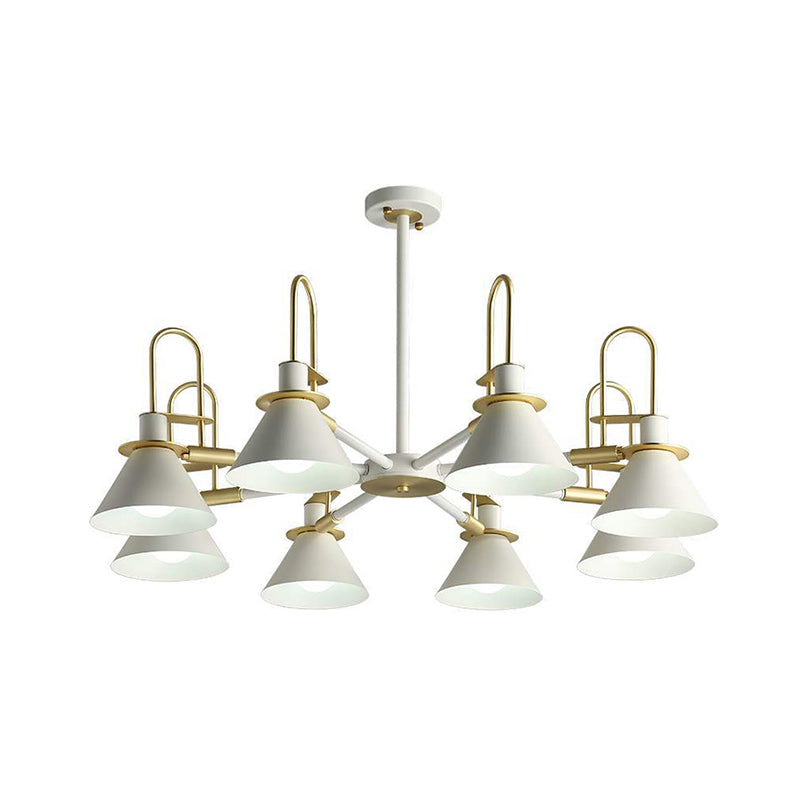 Macaron Loft Funnel Chandelier Metal Undertint Suspension Light for Nursing Room 8 White Clearhalo 'Ceiling Lights' 'Chandeliers' Lighting' options 55645_c9e26486-bd21-47d3-9a17-581498fd31ab