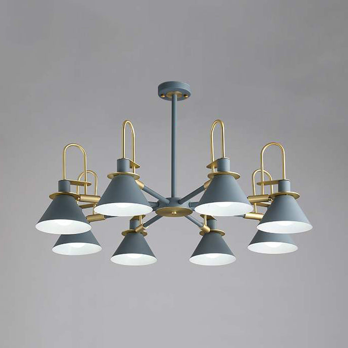 Macaron Loft Funnel Chandelier Metal Undertint Suspension Light for Nursing Room 8 Grey Clearhalo 'Ceiling Lights' 'Chandeliers' Lighting' options 55651_960cc7e8-cd71-4fd8-a9bb-67cc6f759828