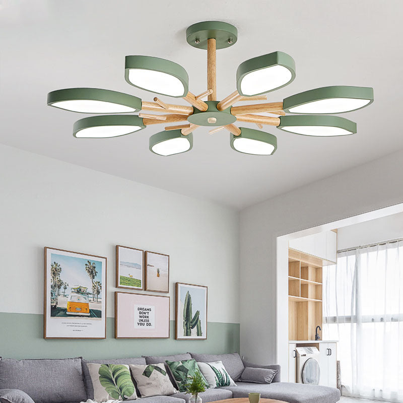 Nordic Style Macaron Style Chandelier Leaf Shade Acrylic Adult Hanging Light for Living Room 8 Green Clearhalo 'Ceiling Lights' 'Chandeliers' Lighting' options 55683_66461ea1-8a60-45e7-b867-1cbe8a90163e