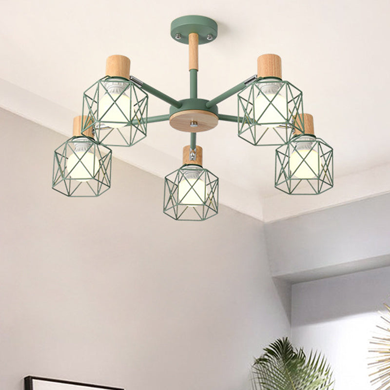 Cage Shade Ceiling Pendant Light Macaron Stylish Metal Hanging Light for Nursing Room Clearhalo 'Ceiling Lights' 'Chandeliers' Lighting' options 55685