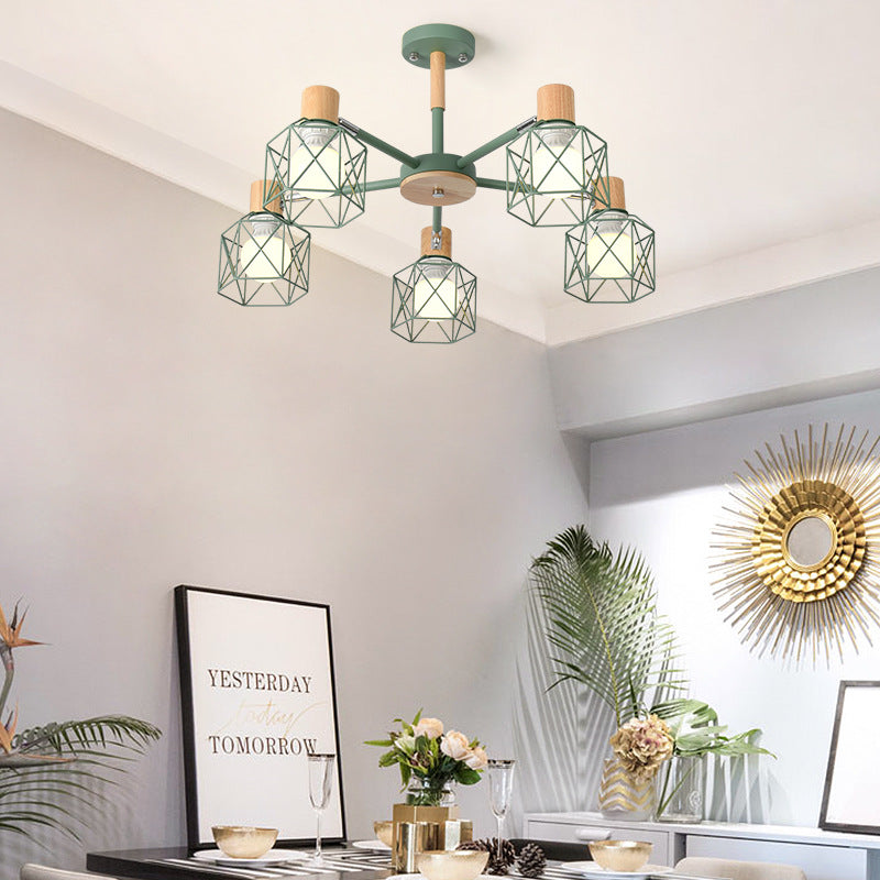 Cage Shade Ceiling Pendant Light Macaron Stylish Metal Hanging Light for Nursing Room 5 Green Clearhalo 'Ceiling Lights' 'Chandeliers' Lighting' options 55686_294695e1-7a2c-4e4d-bb6c-b12f4d1544f2