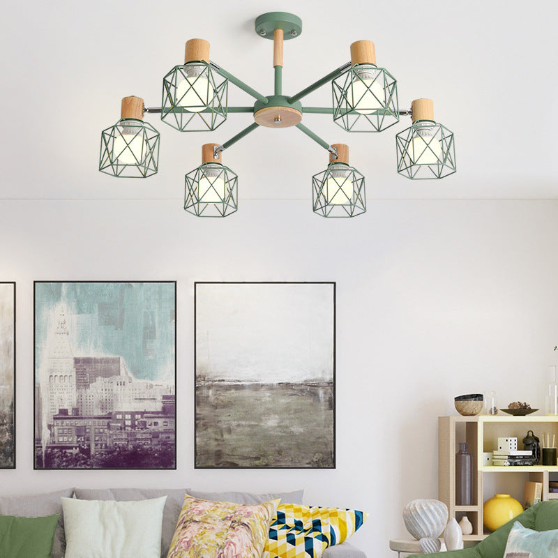 Cage Shade Ceiling Pendant Light Macaron Stylish Metal Hanging Light for Nursing Room 6 Green Clearhalo 'Ceiling Lights' 'Chandeliers' Lighting' options 55690_3ab663b7-346f-4d75-b943-1f2f18983d8c