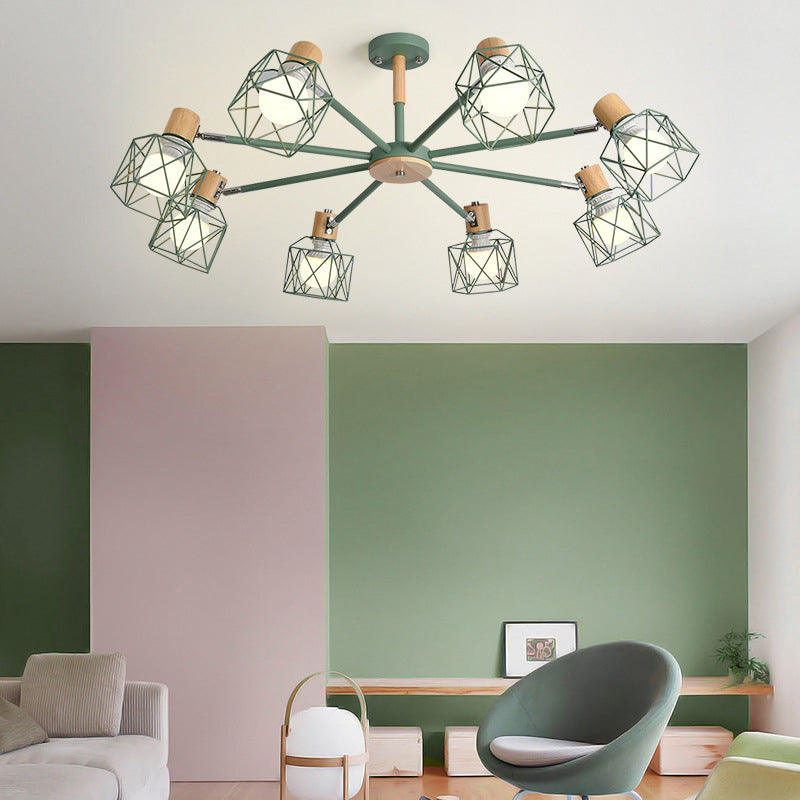 Cage Shade Ceiling Pendant Light Macaron Stylish Metal Hanging Light for Nursing Room 8 Green Clearhalo 'Ceiling Lights' 'Chandeliers' Lighting' options 55693_4cda7669-bdc0-4a9c-81e1-9255801bcbf4