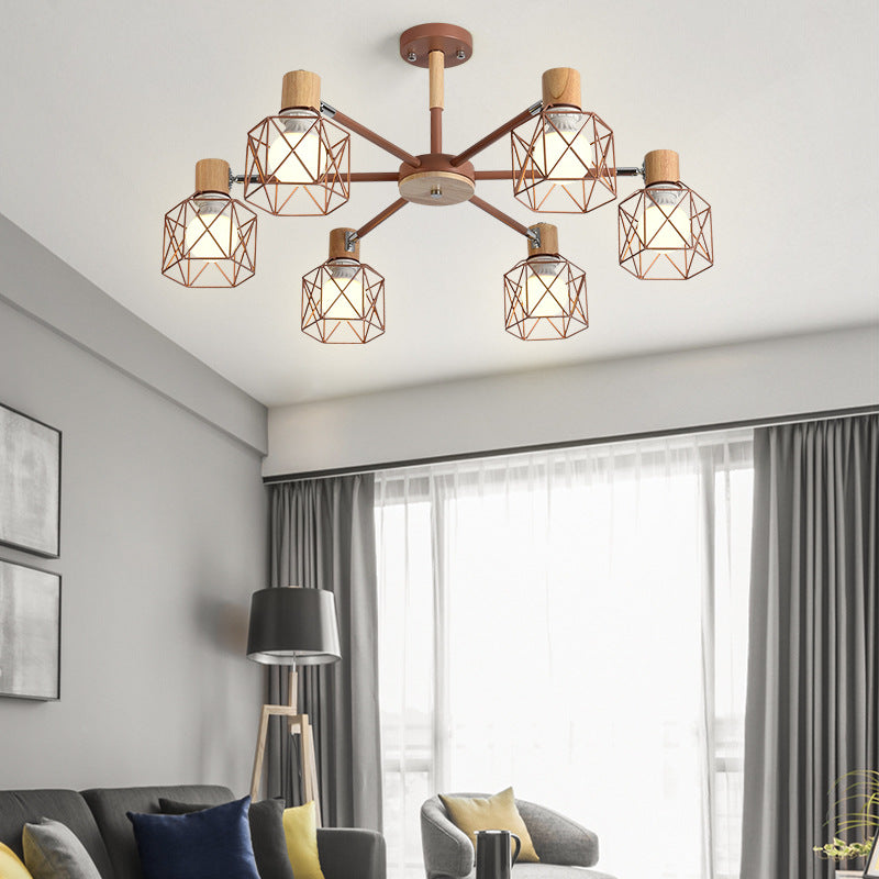 Cage Shade Ceiling Pendant Light Macaron Stylish Metal Hanging Light for Nursing Room 6 Brown Clearhalo 'Ceiling Lights' 'Chandeliers' Lighting' options 55697_692ee0ae-bb24-46cd-a0ee-149a287258ef