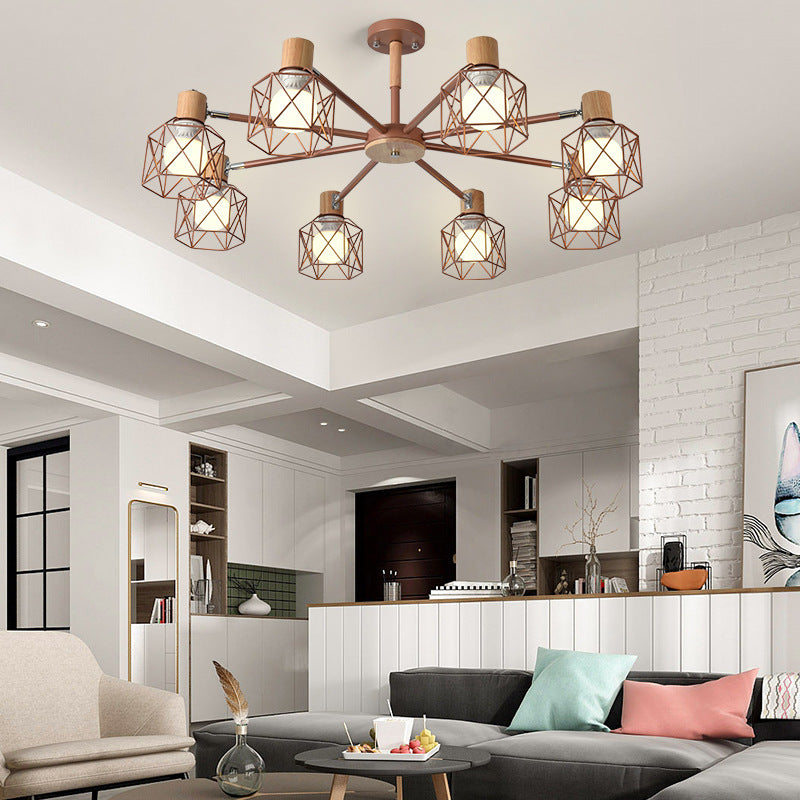 Cage Shade Ceiling Pendant Light Macaron Stylish Metal Hanging Light for Nursing Room 8 Brown Clearhalo 'Ceiling Lights' 'Chandeliers' Lighting' options 55698_5dde2a0c-5314-43a2-8b2d-6c584dc1d6c1
