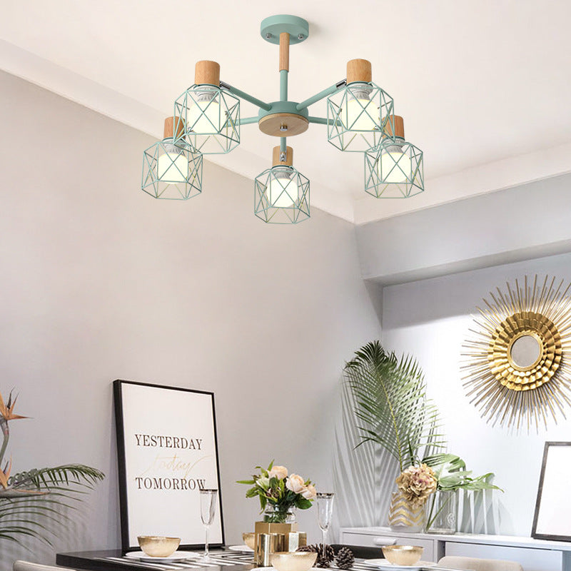 Cage Shade Ceiling Pendant Light Macaron Stylish Metal Hanging Light for Nursing Room Clearhalo 'Ceiling Lights' 'Chandeliers' Lighting' options 55699