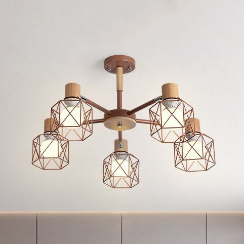 Cage Shade Ceiling Pendant Light Macaron Stylish Metal Hanging Light for Nursing Room 5 Brown Clearhalo 'Ceiling Lights' 'Chandeliers' Lighting' options 55702_9098c76a-fcf9-4eb5-955e-fc781aa5481e