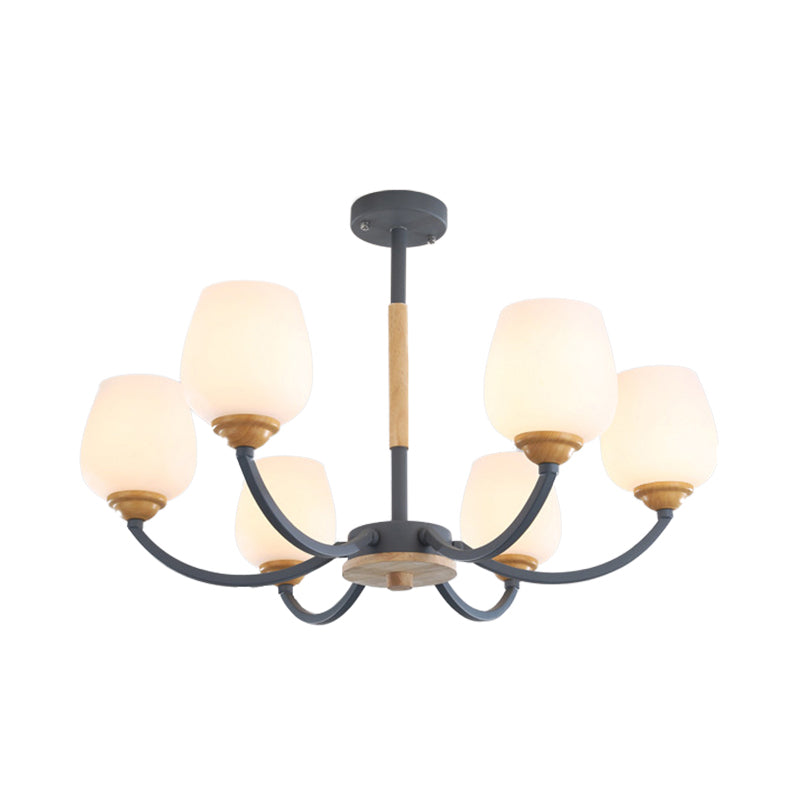 Candy Colored Bud Shade Chandelier Macaron Style Milk Glass & Metal Hanging Light 6 Grey Clearhalo 'Ceiling Lights' 'Chandeliers' Lighting' options 55709_ba9d3ca1-3099-4a9b-9c6d-eb5c7b1dfbcd