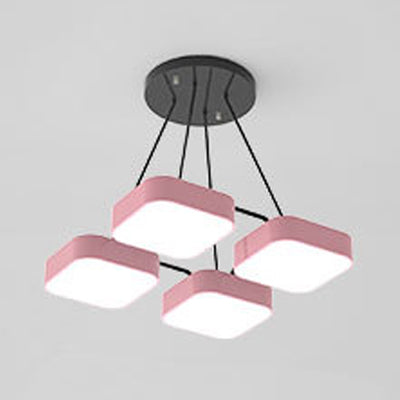 Square Shade Kindergarten Chandelier Acrylic Macaron Style Pendant Light 4 Pink Clearhalo 'Ceiling Lights' 'Chandeliers' Lighting' options 55745_276a5d23-60e4-4f77-be54-1613c4d2748a