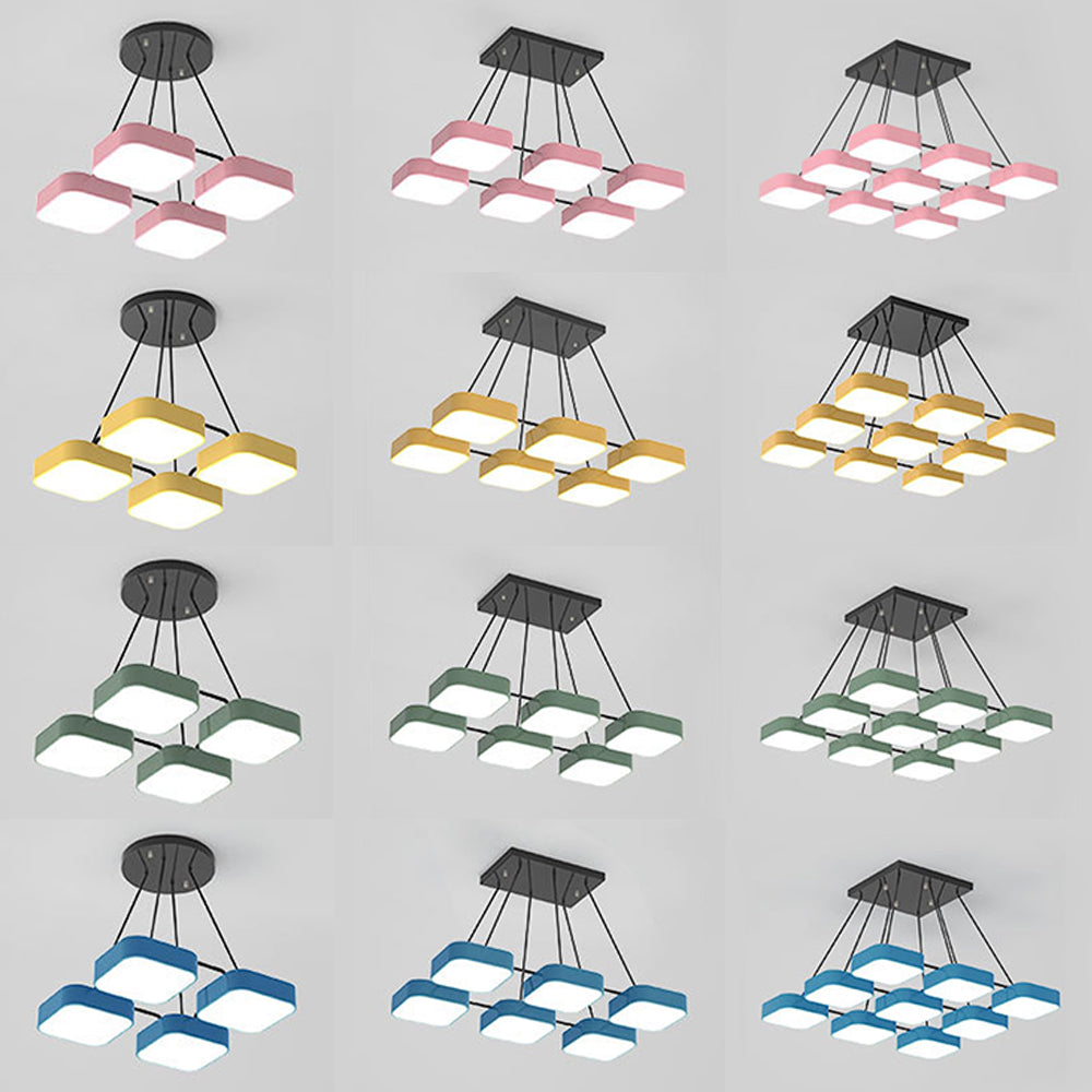 Square Shade Kindergarten Chandelier Acrylic Macaron Style Pendant Light Clearhalo 'Ceiling Lights' 'Chandeliers' Lighting' options 55746